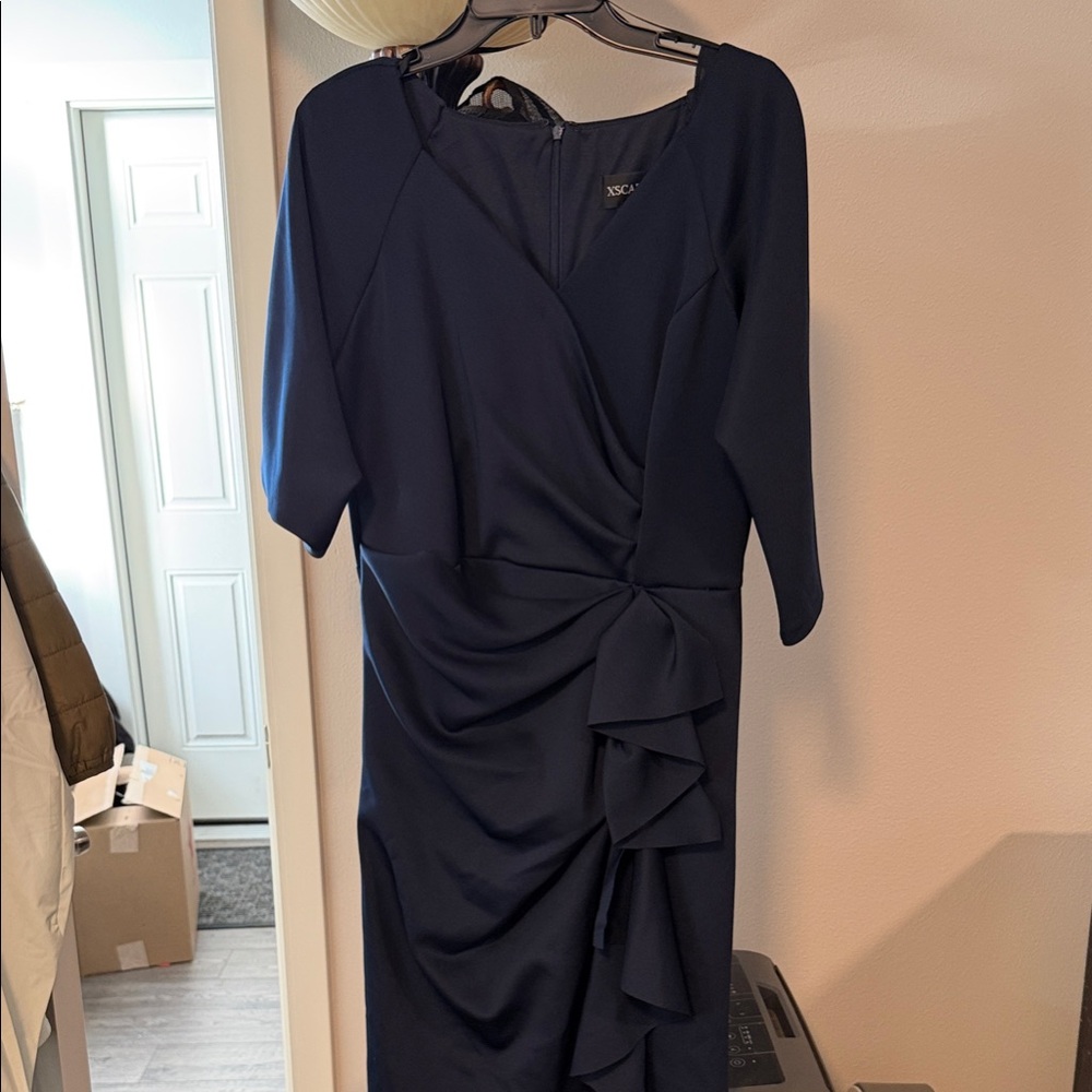 Xscape Deep Blue Long Sleeve Dress size 14 used once